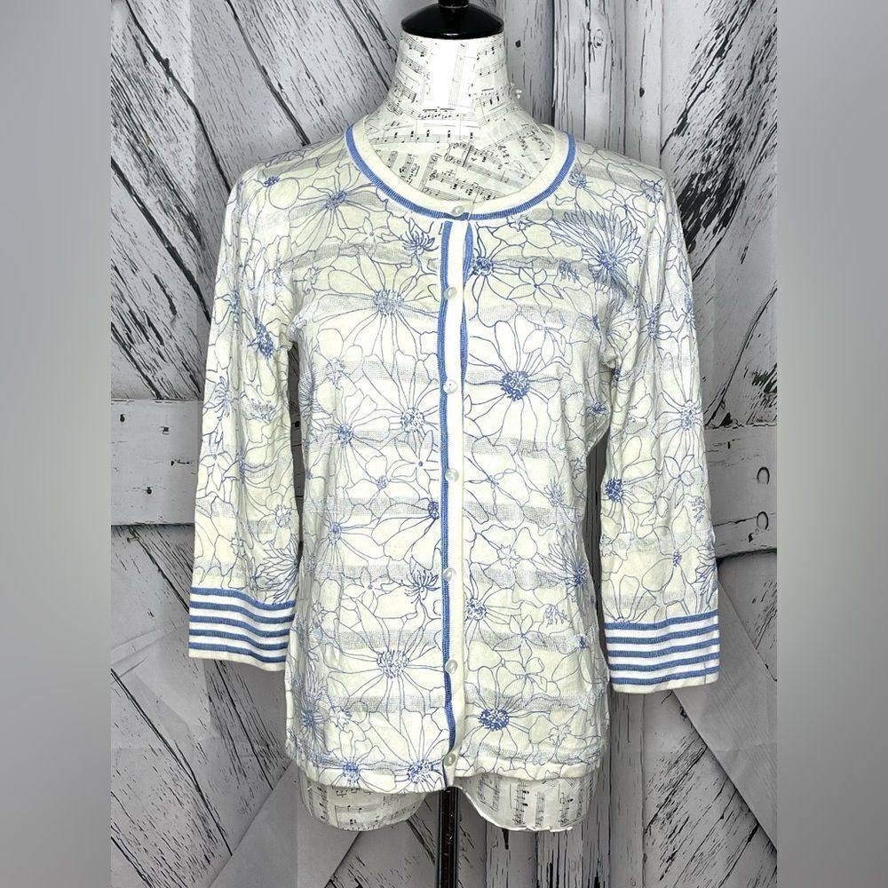 LouLou Cream Floral Button Down Knit Cardigan S